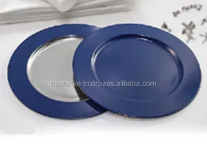 Тарелка для зарядного устройства/Синяя тарелка для зарядного устройства/Темно-Синяя тарелка для зарядного устройства из толстого металла темно-синего цвета для дома и комбинированной столовой посуды