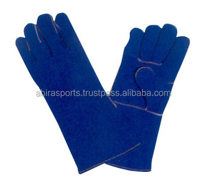 Gants de soudage en cuir fendu bleu 16 \ "avec doublure anti-dérapante sur les gants de travail extérieurs - Product Image 1