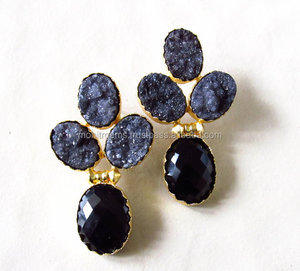 Pendientes de Botón Vintage de Cuarzo, Chapados en Oro Antiguo, para Mujeres y Niñas, Joyería para Bodas, Compromisos y Fiestas - Product Image 1