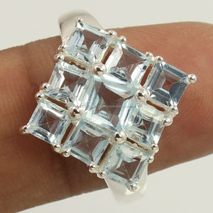 Forma cuadrada natural TOPACIO AZUL Ajuste de garra de piedras preciosas 925 Plata de ley sólida Anillo extra ordinario Tamaño US 8 - Product Image 2