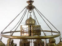 Lustre Zahereen BR380 en laiton doré antique égyptien marocain à économie d'énergie avec design perlé