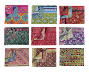 Wholesale Handmade Kantha <b>Quilt</b> <b>Vintage</b> Cotton Floral Design Kantha Blanket - Product Image 1