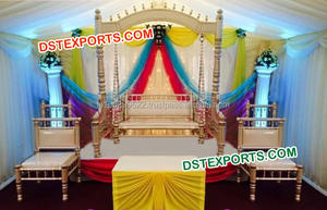 Décor de mariage en bois doré perlé, Jhula, balançoires de mariage indiennes, balançoire en bois Sankheda, vente en gros, meilleure configuration de scène de mariage en Australie - Product Image 5