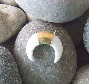 Colgante de bisel de Plata de Ley 925 hecho a mano calcedonia blanca forma de luna joyería de moda chapado en oro CZ colgante religioso ortodoxo - Product Image 5