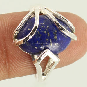 Bague unisexe en argent sterling 925 rhodié poli avec pierre précieuse ovale naturelle en lapis-lazuli bleu religieux de guérison - Product Image 2