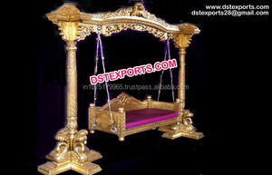 Wedding Stage Mayur <b>Swing</b> Heavy Gold Metal Carved <b>Swing</b> Indian Jhula Manufacturer - Product Image 4