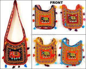 Wholesale Ethnic Handmade Elephant Embroidered Shoulder <b>Bag</b>/Bohemian <b>Hippie</b> Elephant Embroidered Cotton Crossbody <b>Bag</b>/Sling Hand - Product Image 1