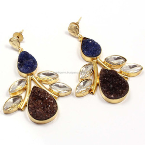 Pendientes de tuerca de aleación en forma de pera ágata azúcar Druzy vidrio Chatons pendiente largo de moda joyería para aniversarios - Product Image 1