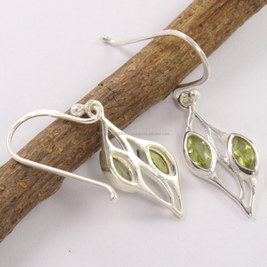 Catchy Shiny Natural <b>PERIDOT</b> 3x6 Marquise Shaped Gemstones 925 Solid Sterling Silver Lovely 34mm Dangle <b>Earrings</b> - Product Image 2
