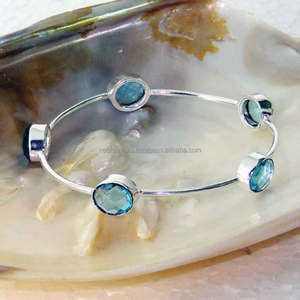 กำไลข้อมือพลอยสีเงินสเตอร์ลิงชุบทอง9X11MM รูปไข่หลายแบบกึ่งมีค่าของขวัญที่ซ้อนกันสำหรับงานเลี้ยง - Product Image 3