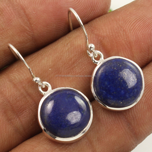Delicate Earrings 925 Solid Pure Sterling Sliver Natural <b>Handmade</b> Lapis Lazuli Round Shaped Cabochon Gemstones Fine <b>Jewelry</b> - Product Image 1