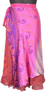 Indian Vintage Silk Sari Reversible Double Layered and <strong>Wrap</strong>-<strong>skirt</strong> <strong>Magic</strong> Around <strong>Skirts</strong> Dress Beach Wear Patchwork Wraparound