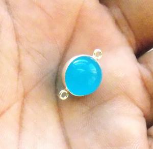 Handmade Sky Blue Chalcedony Gemstone with <b>Gold</b> Plated <b>Double</b> Bail Faceted Cut Stone Bezel Connector for Jewelry Making Size MM - Product Image 5