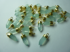 Aqua Calcedonia turquesa colmillo colgante estilo Vintage 18K chapado en oro cuerno en forma de diente encanto plata esterlina piedra preciosa con punta - Product Image 2