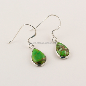 ต่างหูทองแดงเทอร์ควอยซ์สีเขียว เครื่องประดับแฮนด์เมด ขายส่ง ผู้ผลิตเครื่องประดับเงินแท้ 925 - Product Image 3
