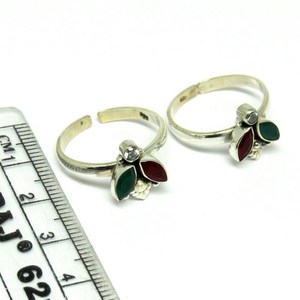 Shri Ashapura Jewels Designer Red Onyx_Green Onyx_White CZ 925 Sterling <b>Silver</b> Bezel Set Bohemian <b>Toe</b> <b>Rings</b> for Women/Unisex - Product Image 6