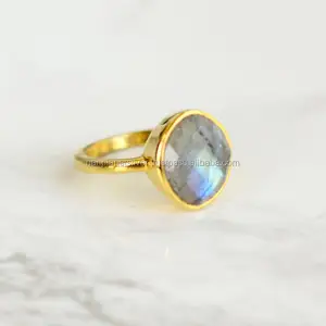 Labradorite Oval Gemstone Bezel Set Ring