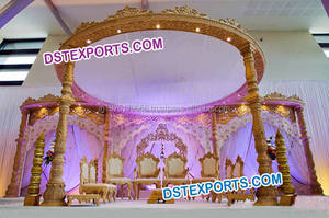 Ensemble de mandap à six piliers en bois de teck traditionnel pour mariages indiens Décorations de mariage artisanales par un fabricant qualifié - Product Image 5