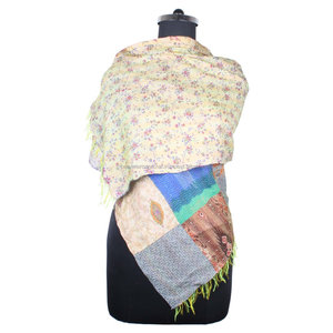 Kantha trabajo parche de seda trabajo hecho a mano estilo Vintage bufanda diseño de moda para niñas SC1417 bufanda Vintage kantha cosido a mano - Product Image 1