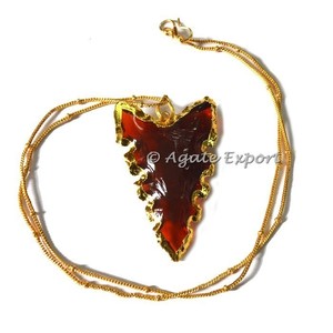 Collar Unisex con Colgante de Ágata Roja, Estilo Casual/Deportivo, Chapado en Plata/Oro, con Puntas de Flecha Talladas - Product Image 1