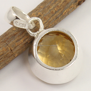 หินอัญมณีสีเหลืองมะนาวธรรมชาติทรงกลม925บริสุทธิ์จี้สเตอร์ลิงรูปจักระบำบัด - Product Image 2