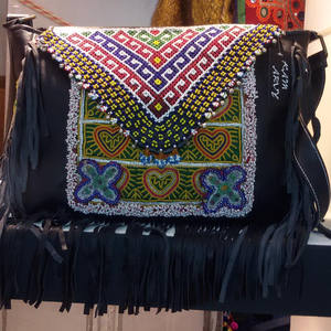 Vintage Indian Style Ethnic Bohemian Genuine Leather <b>Envelope</b> Crossbody Bag with Zipper Closure and Tassels - Product Image 1