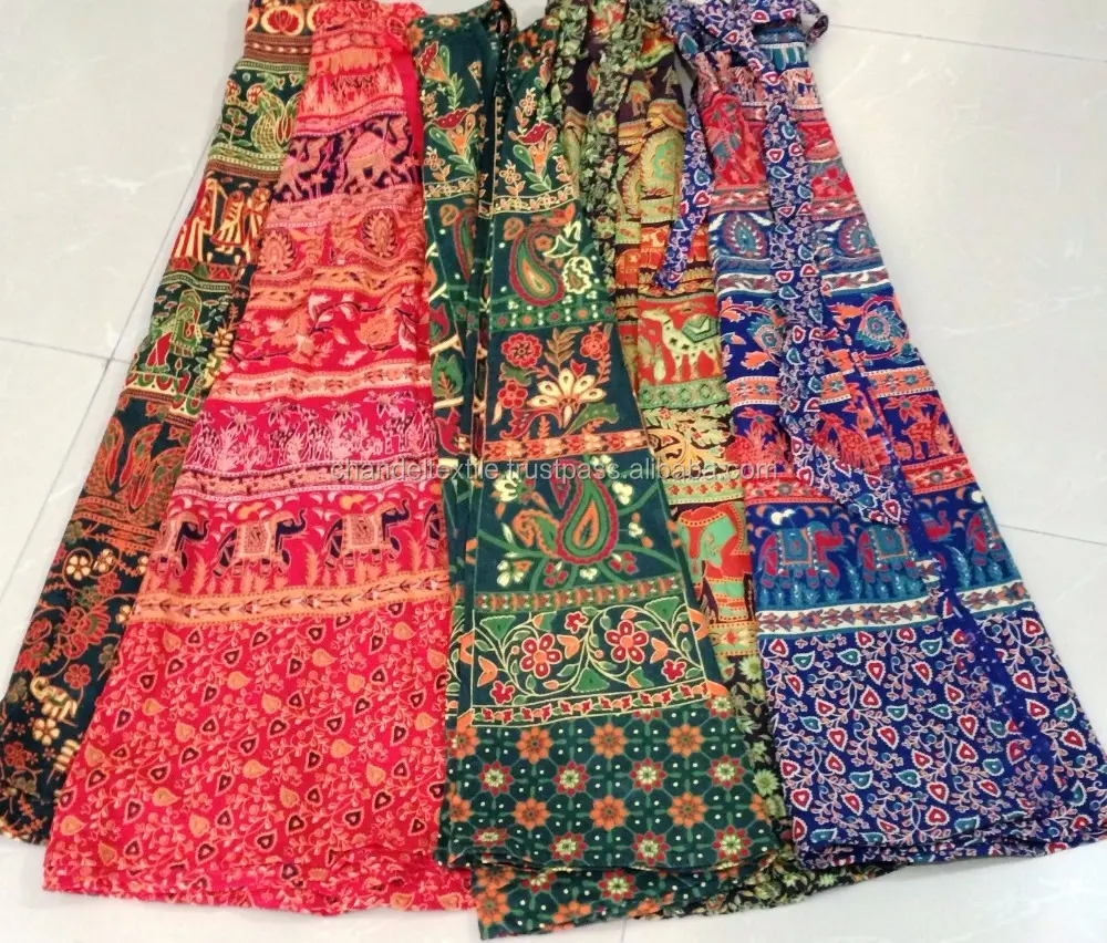 Hint geleneksel pamuk maxi etek sarma sarong köylü boho pamuk tasarımcı baskılı hayvanlar sarma kadın etekler