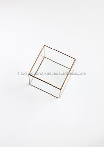 Square Glass Candle <b>Lantern</b> <b>Set</b> With Gold Frame For Home Decoration - Product Image 2