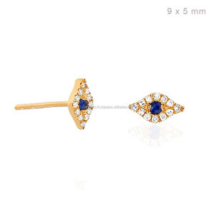 Pendientes de Oro de 14k, Color H, Claridad SI, con Piedra Azul en el Centro - Product Image 3