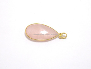 Quartz Rose naturel pierre précieuse avec plaqué or forme de poire fait à la main cadeau à la mode pour ses bijoux collier pendentif - Product Image 3