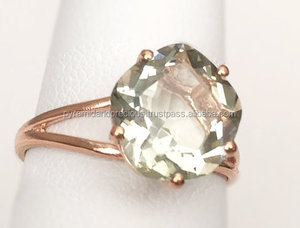 Bague de pierres précieuses plaquée or rose améthyste verte Cadeau de mariage/fête Bague de pierres précieuses taille rose - Product Image 2
