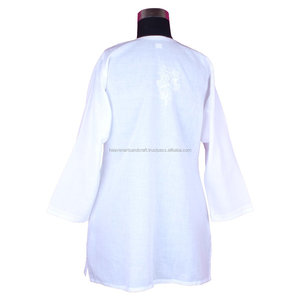 Algodón pollo Kurti algodón Chikankari camisa túnica mujer desgaste bordado casual fiesta desgaste Top blusa lucknowi precio al por mayor - Product Image 2