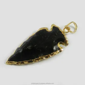 Natural black onyx arrow shape gemstone gold electroplated handmade pendant