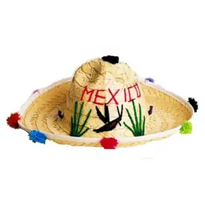 RED COLOR LARGE MEXICAN SOMBRERO STRAW HAT WITH TASSELS mexico headwear new/ Lionel +84 348130044