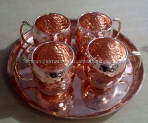 ชุดภาชนะใส่เครื่องดื่มมอสโกมิวล์เป็นมิตรต่อสิ่งแวดล้อม4ชิ้นพร้อมหลอดดูดทำจากทองแดงพร้อมถาดเสิร์ฟ - Product Image 3