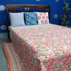 Nuevos productos de fabricante directo Edredón tamaño Queen algodón orgánico Naranja Jaal Indian Block Print Edredones de retazos al por mayor - Product Image 3