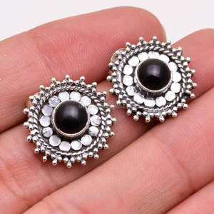 <b>Black</b> <b>Onyx</b> Solid 925 Sterling Silver <b>Earrings</b>, Fine Gemstone Jewelry, Antique Handmade Jewelry Manufacturer - Product Image 1
