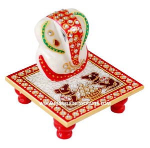 Luxurious Natural Marble <b>Painted</b> Ganesh Chowki - Product Image 6