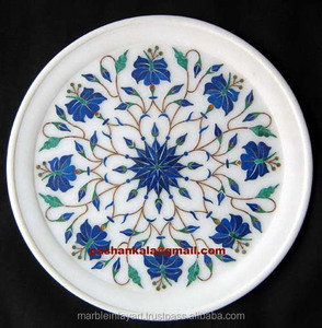 Incrustation de marbre blanc et plaque ronde de travail de sculpture avec la meilleure qualité pour le but de cadeau d'affaires Design luxueux belle main - Product Image 1