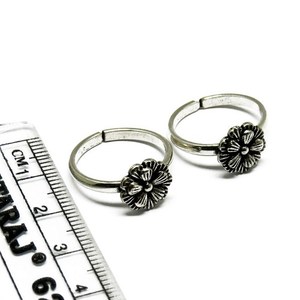 Fine Work Flower Oxidized Plain <b>Silver</b> 925 Sterling <b>Silver</b> <b>Toe</b> <b>Rings</b> Handmade - Product Image 5