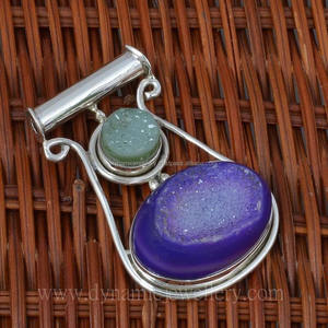 Solid Designer <b>Chunky</b> 925 Sterling <b>Silver</b> Bracelet with Druzy Oval Gemstones and Diamond for Gift - Product Image 1