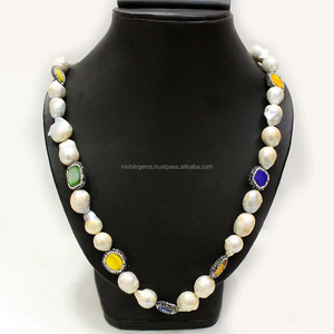 Collar de Perlas de Agua Dulce Turcas Multicolores de 36 Pulgadas de Largo, con Colgante de Cruz, Estilo Europeo, Chapado en Oro Antiguo - Product Image 3