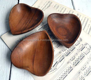 Set of 3 Handcrafted <b>Wooden</b> <b>Heart</b>-Shaped Bowls Polished Natural Decor Pieces for Elegant Serving or Displaying - Product Image 1