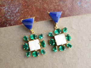 Pendientes llamativos para mujeres y niñas, rebanada de ágata de colores, forma cuadrada de trillón para bodas, fiestas, compromisos, Idea de regalo perfecta - Product Image 2