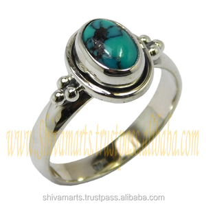 แหวนพลอยเทอร์ควอยส์รูปวงรีสีเงิน925วินเทจเครื่องประดับเงินทำด้วยมือของอินเดียแหวนเวอร์เมียล - Product Image 2