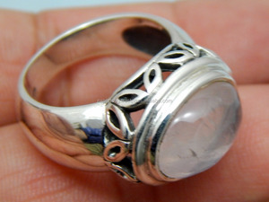 Anillo de piedras preciosas de cuarzo rosa elegante clásico, banda de boda de Plata de Ley 925 para mujer, estilo clásico certificado para regalo - Product Image 2