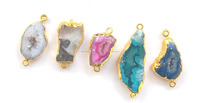 Pendentif unisexe plaqué or 18 carats avec tranche d'agate naturelle et druse, motif en forme de chiffre mignon, fait main, double attache, idéal pour mariage, fête, fiançailles, cadeau