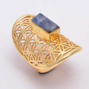 แหวนพลอยไคยาไนต์ทำด้วยมือเครื่องประดับชั้นดีแหวนชุบทองทองเหลืองแท้จำนวนมาก - Product Image 1