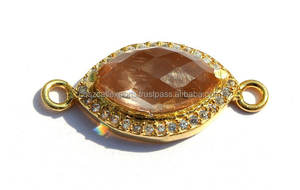 Joyas de piedras preciosas de cuarzo rosa con rodio de circón y conector de moda de doble fianza chapado en oro para ocasiones de fiesta - Product Image 4