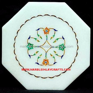 Plateaux de table fantaisie en marbre blanc incrusté - Product Image 1